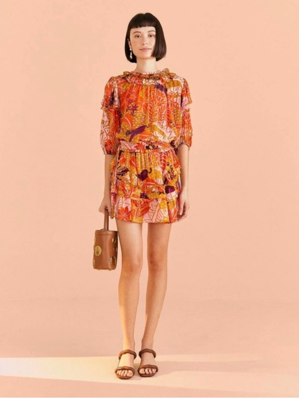 NWT FARM Rio Jungle Panther Ruffle Top XL Orange/Purple - Picture 3 of 6